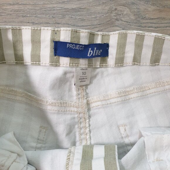 Women Striped Bermuda Shorts Size 10 Project Blue Cotton Blend Frayed Hem Fit - Picture 4 of 6